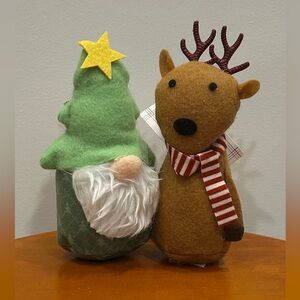 Crescent Reindeer and Gnome Christmas Decorations Holidays 5 IN Green Brown NWT